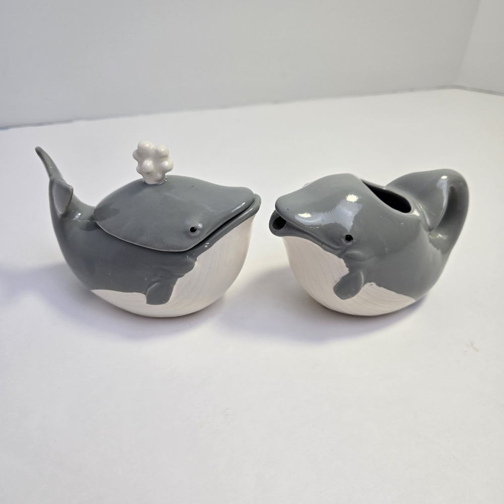 Norcrest Japan Vtg Whale Ceramic Creamer And Sugar Bowl Beach Decor Collectible